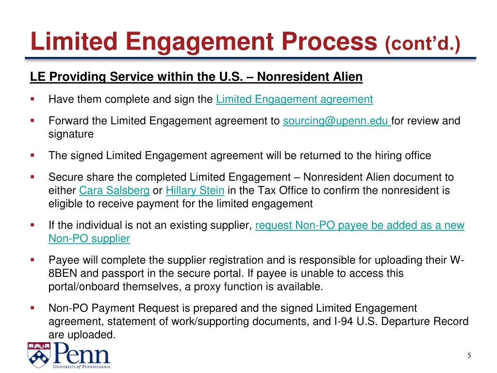 limited engagement process cont d