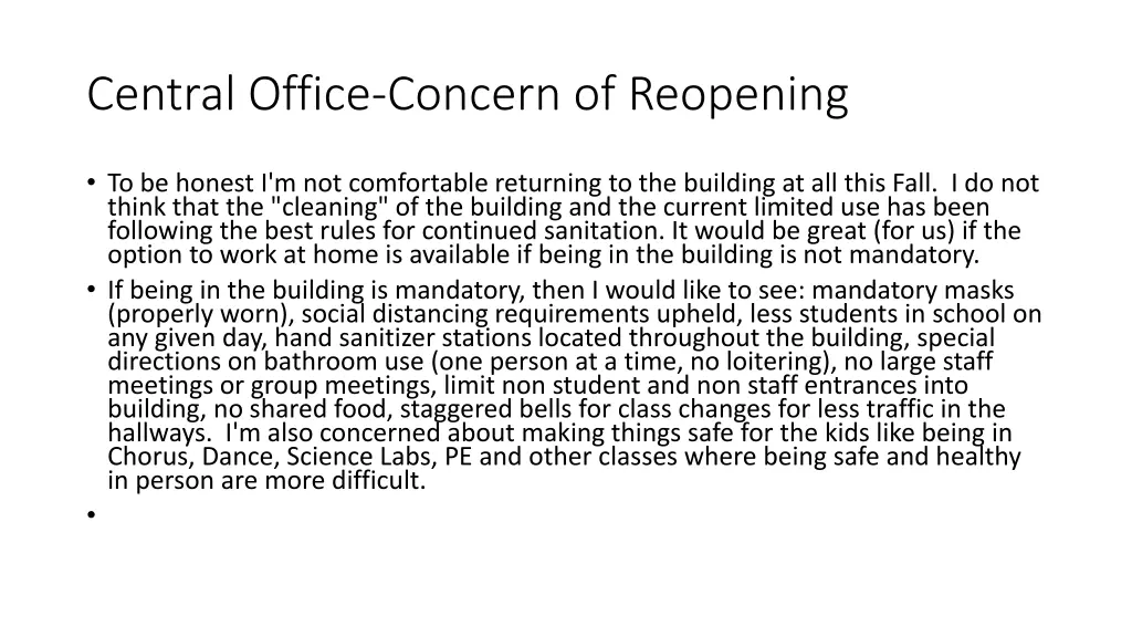 central office concern of reopening