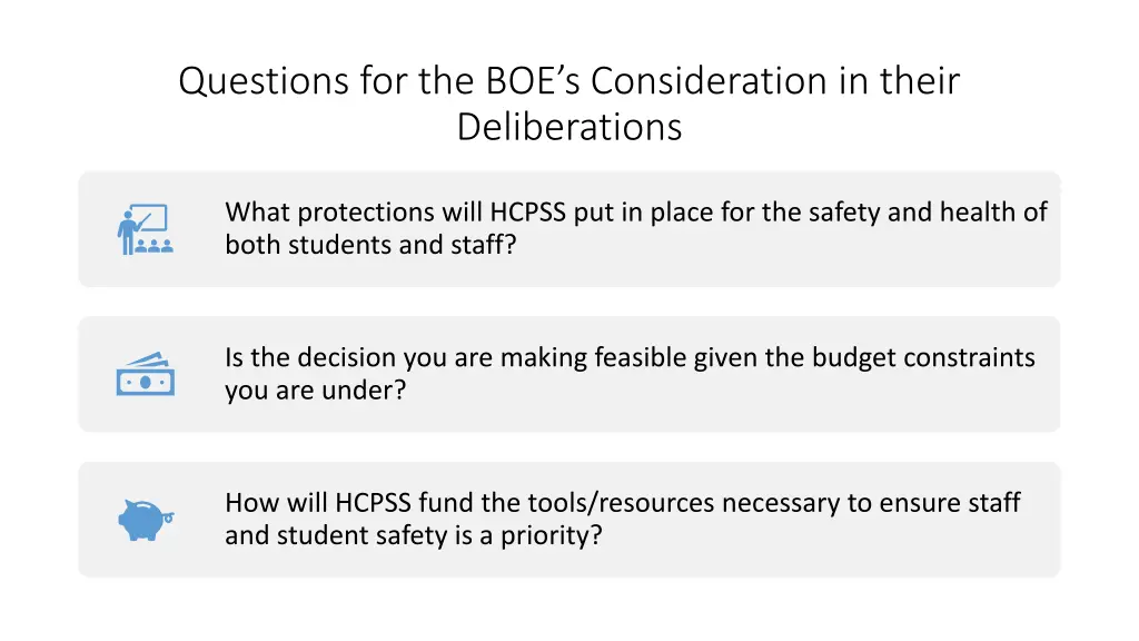 questions for the boe s consideration in their