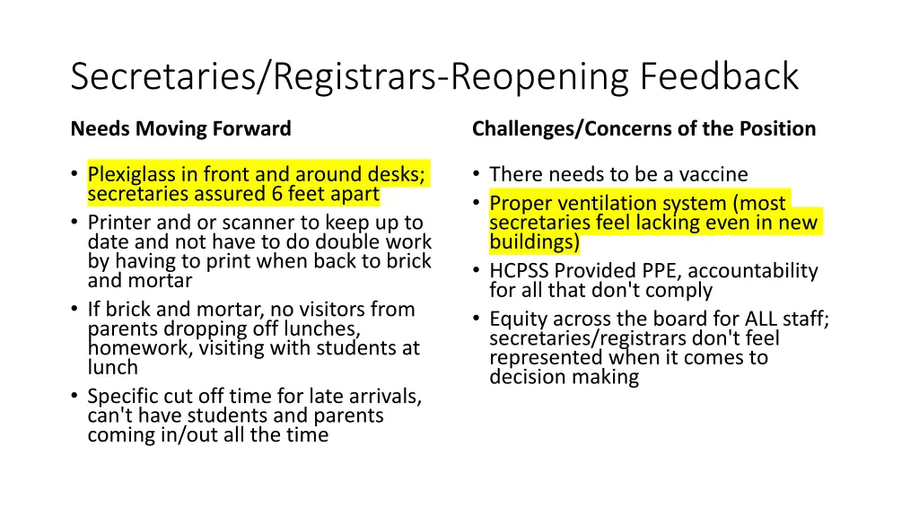 secretaries registrars reopening feedback