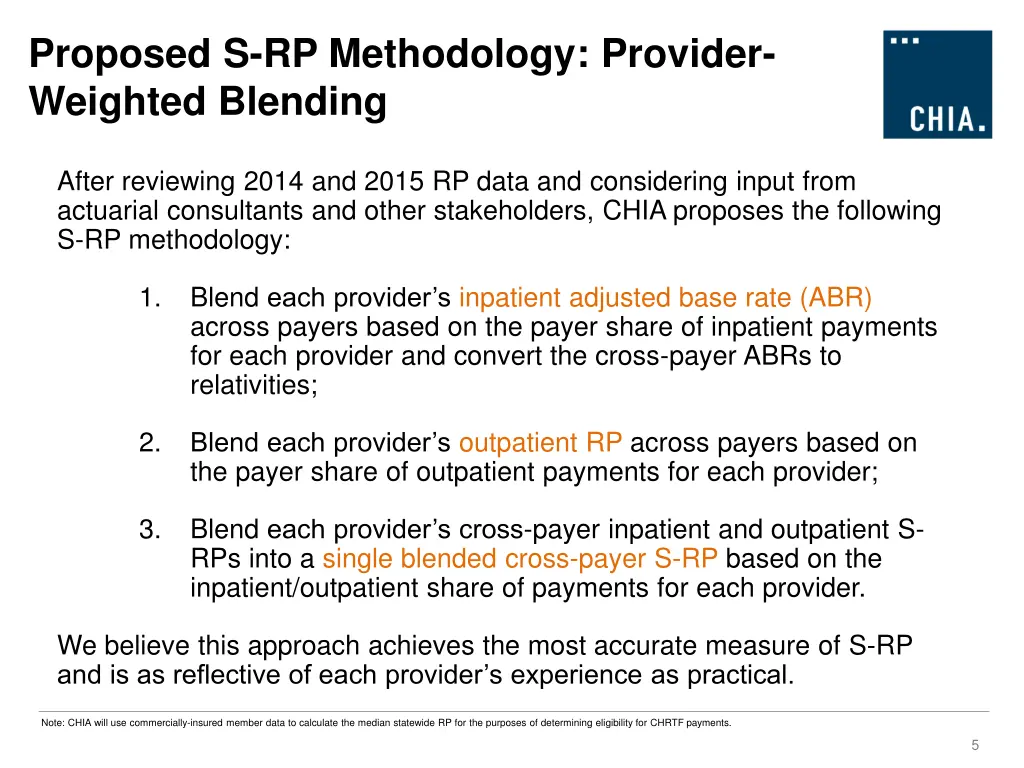 proposed s rp methodology provider weighted