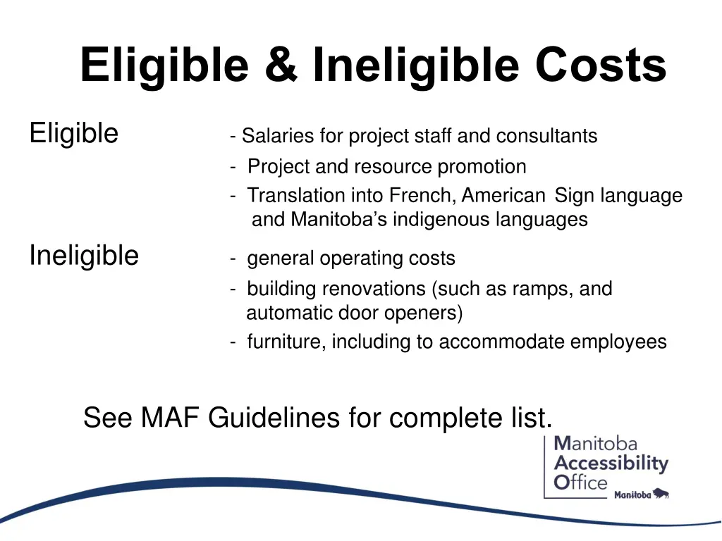eligible ineligible costs