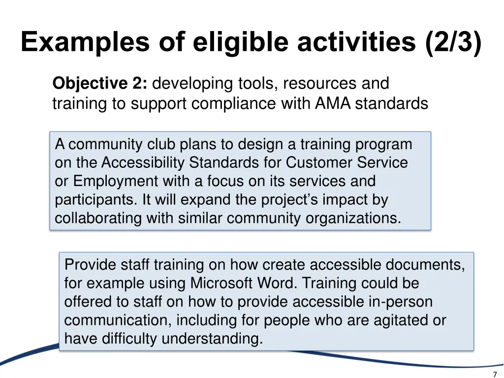 examples of eligible activities 2 3
