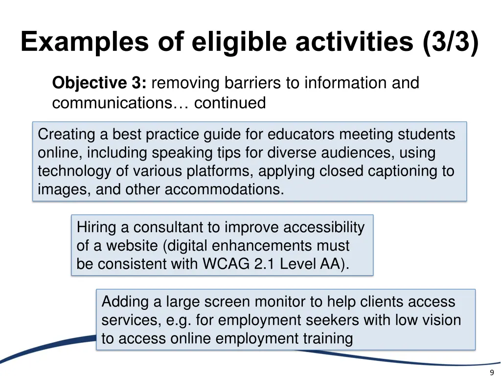 examples of eligible activities 3 3 1