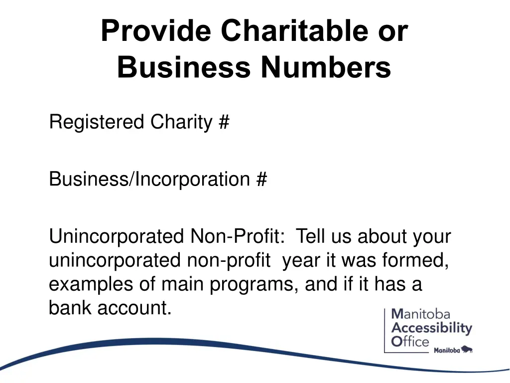 provide charitable or business numbers