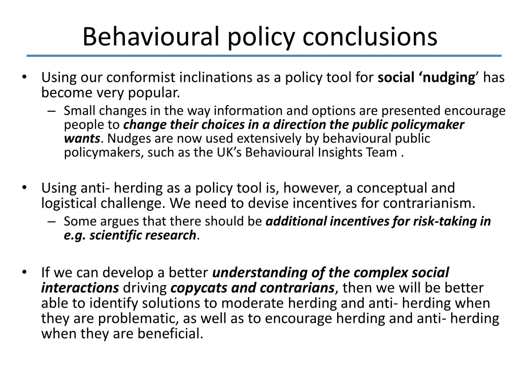 behavioural policy conclusions