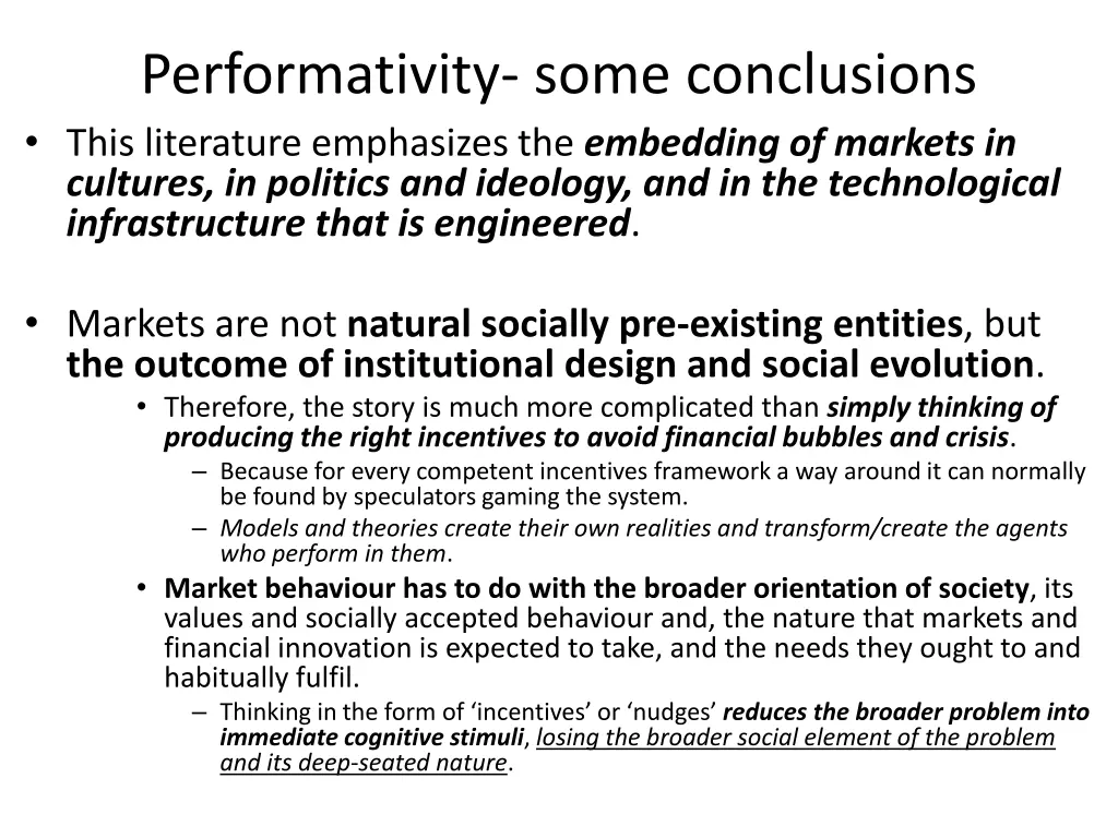 performativity some conclusions this literature