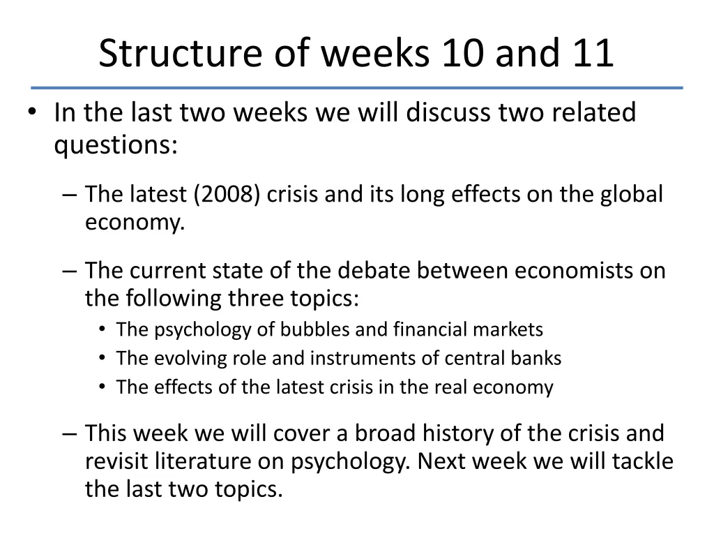 structure of weeks 10 and 11