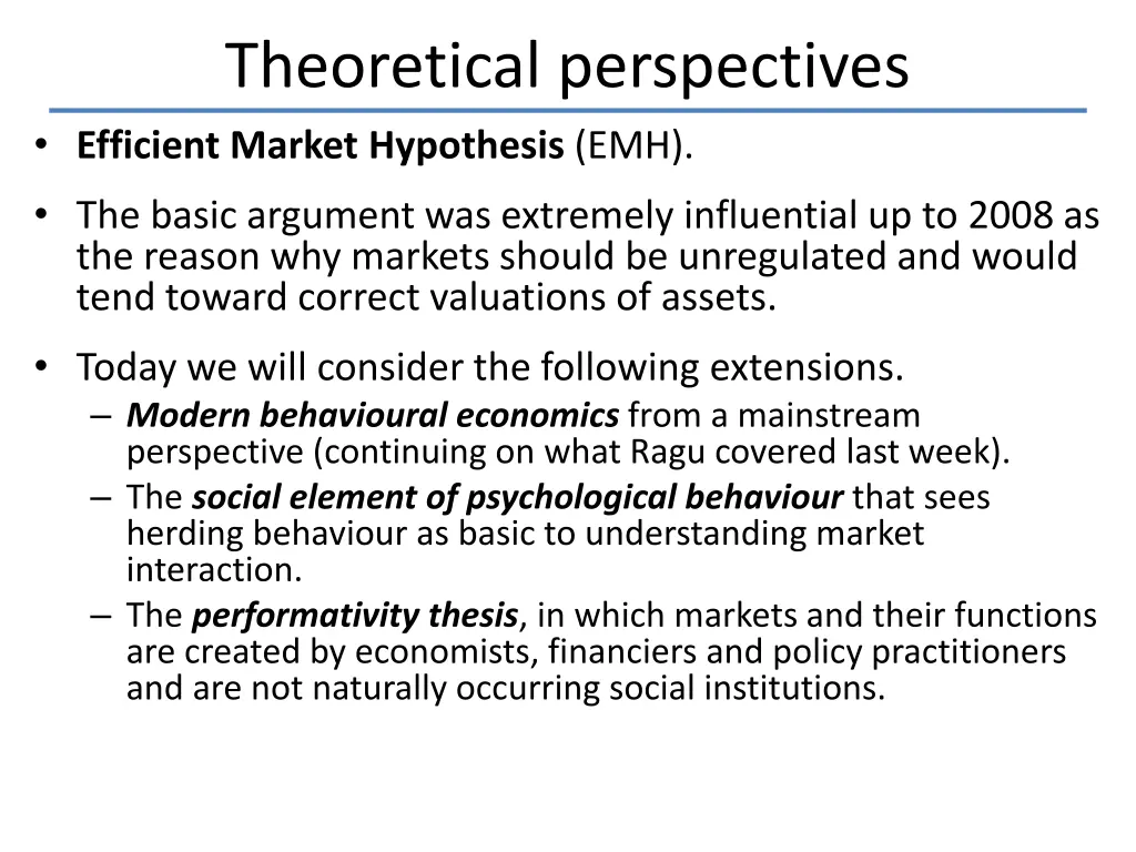 theoretical perspectives efficient market