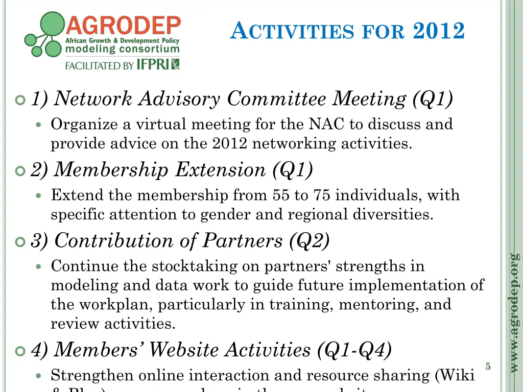 a ctivities for 2012