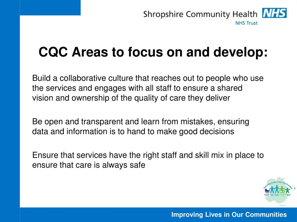 cqc areas to focus on and develop
