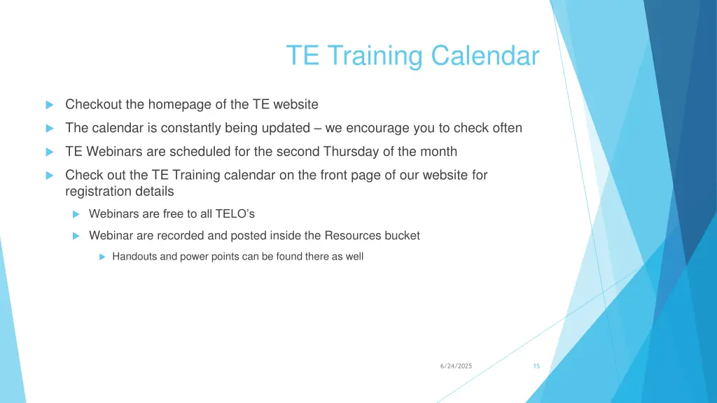 te training calendar