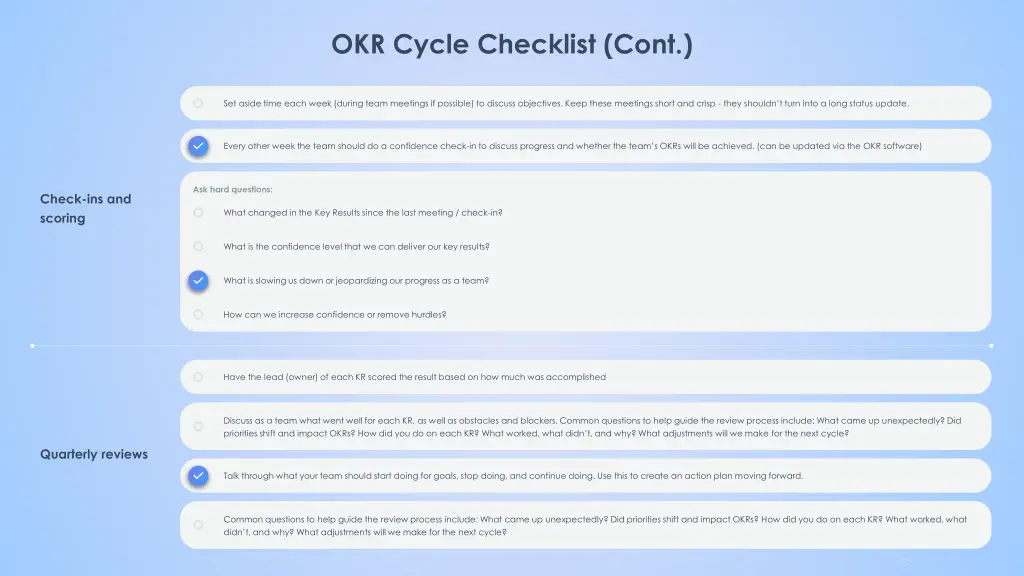 okr cycle checklist cont