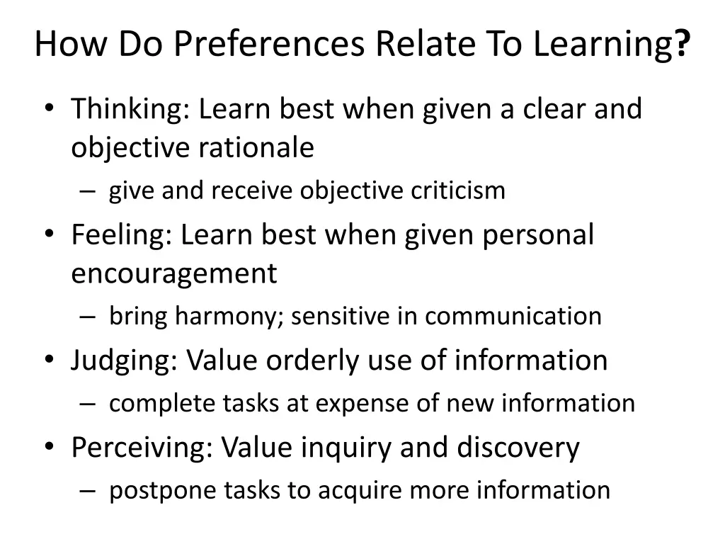 how do preferences relate to learning 1