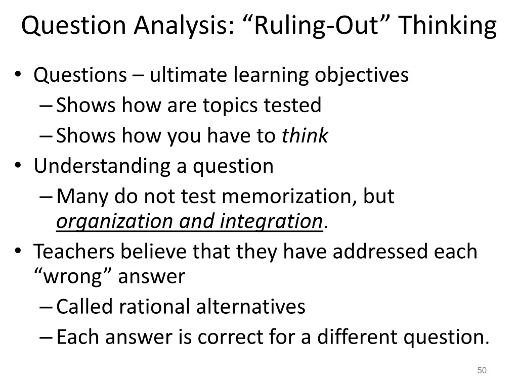 question analysis ruling out thinking