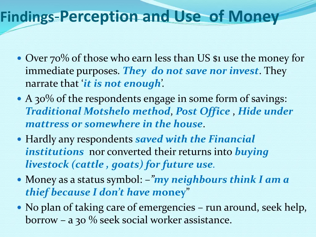 findings perception and use of money