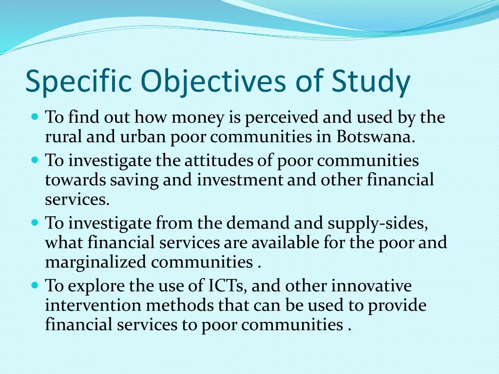 specific objectives of study to find