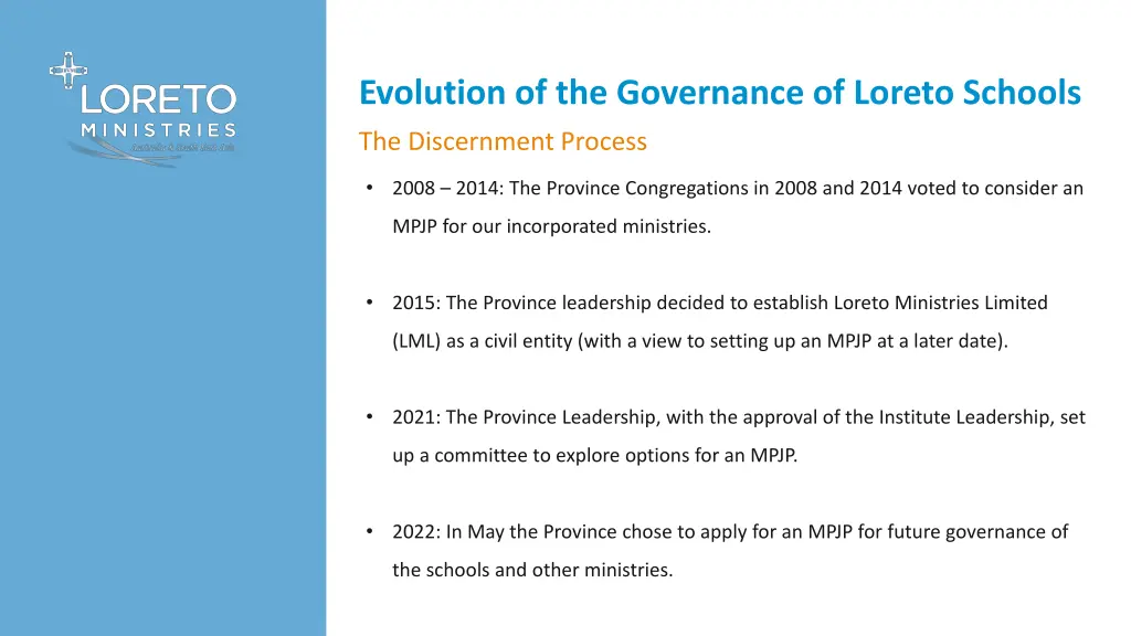 evolution of the governance of loreto schools