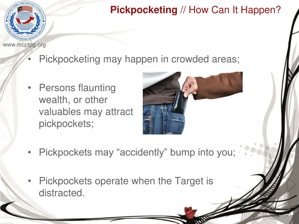 pickpocketing how can it happen