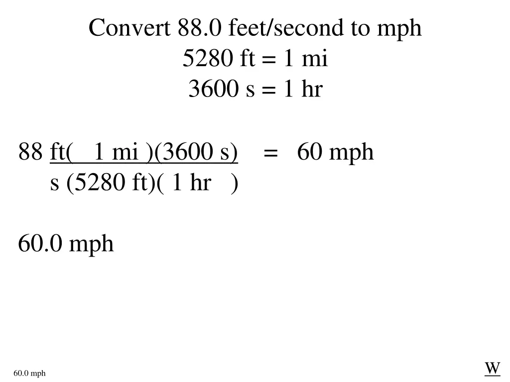 convert 88 0 feet second to mph 5280 ft 1 mi 3600