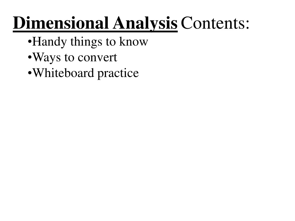 dimensional analysis contents handy things
