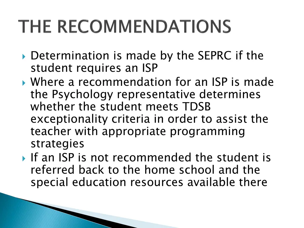 determination is made by the seprc if the student