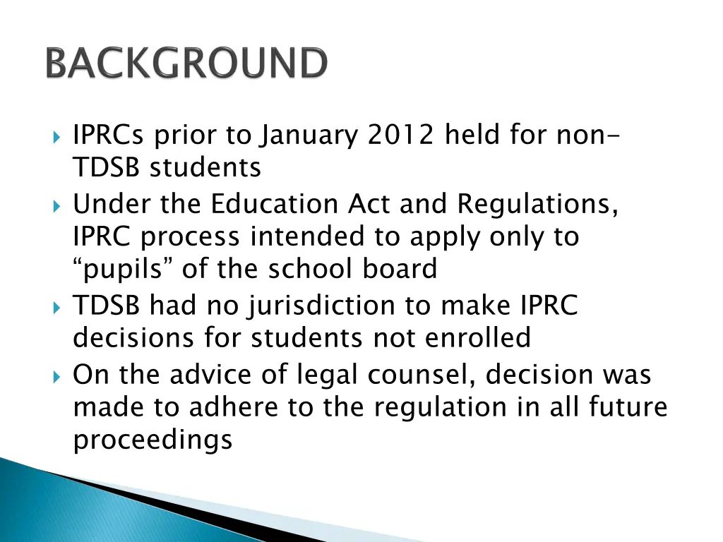 iprcs prior to january 2012 held for non tdsb