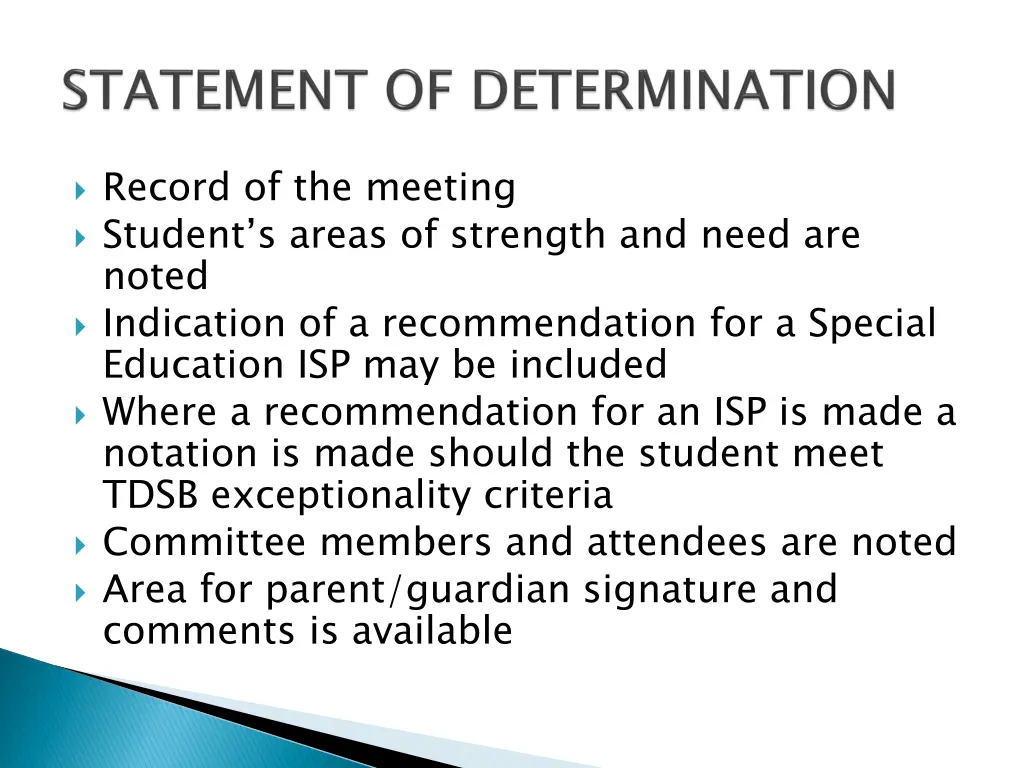 record of the meeting student s areas of strength