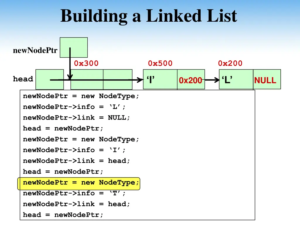 building a linked list 10