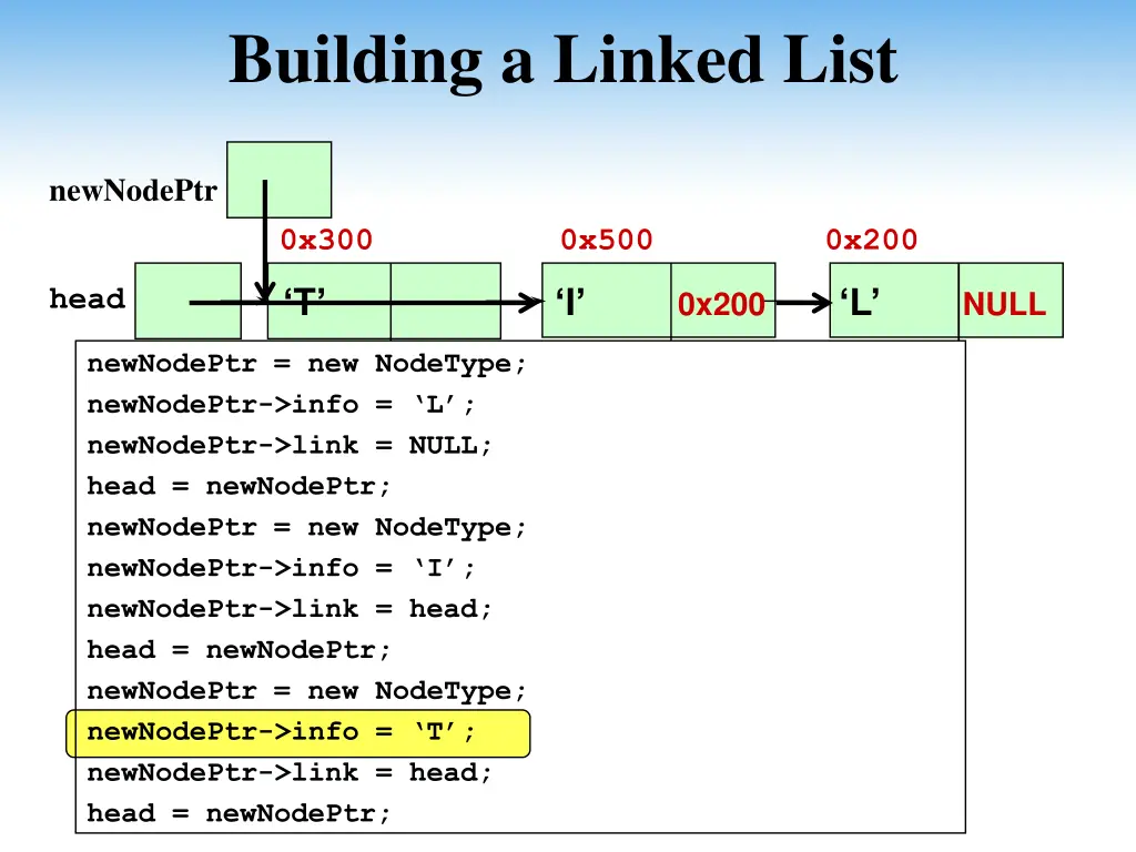 building a linked list 11