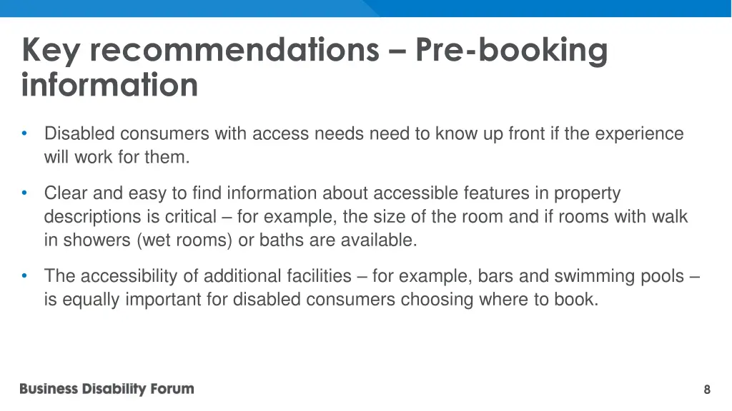 key recommendations pre booking information