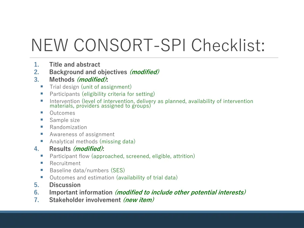 new consort spi checklist