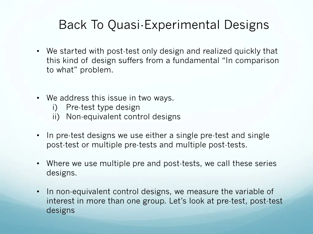 back to quasi experimental designs