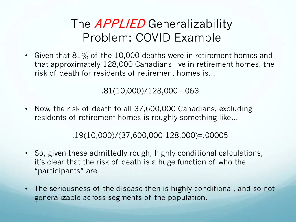 the applied applied generalizability problem 1