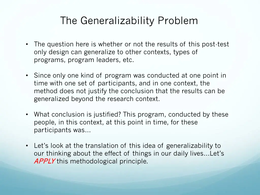 the generalizability problem