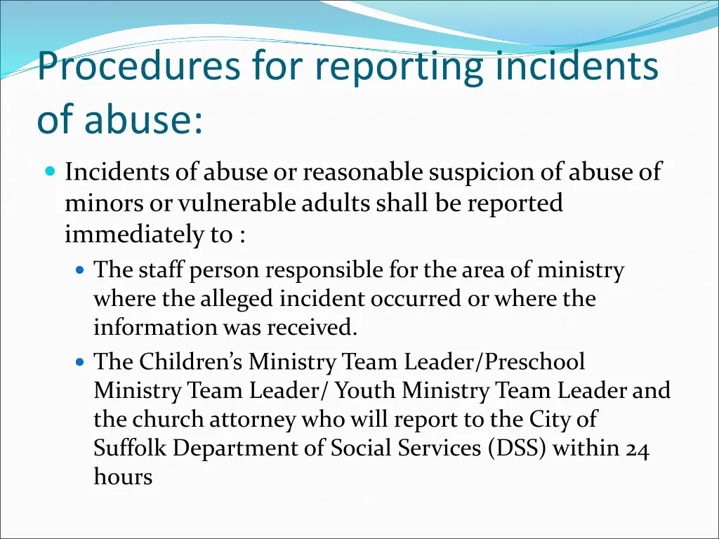 procedures for reporting incidents of abuse
