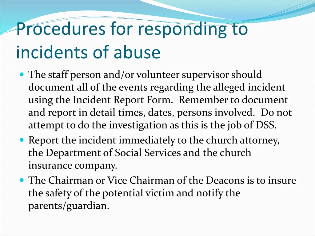procedures for responding to incidents of abuse
