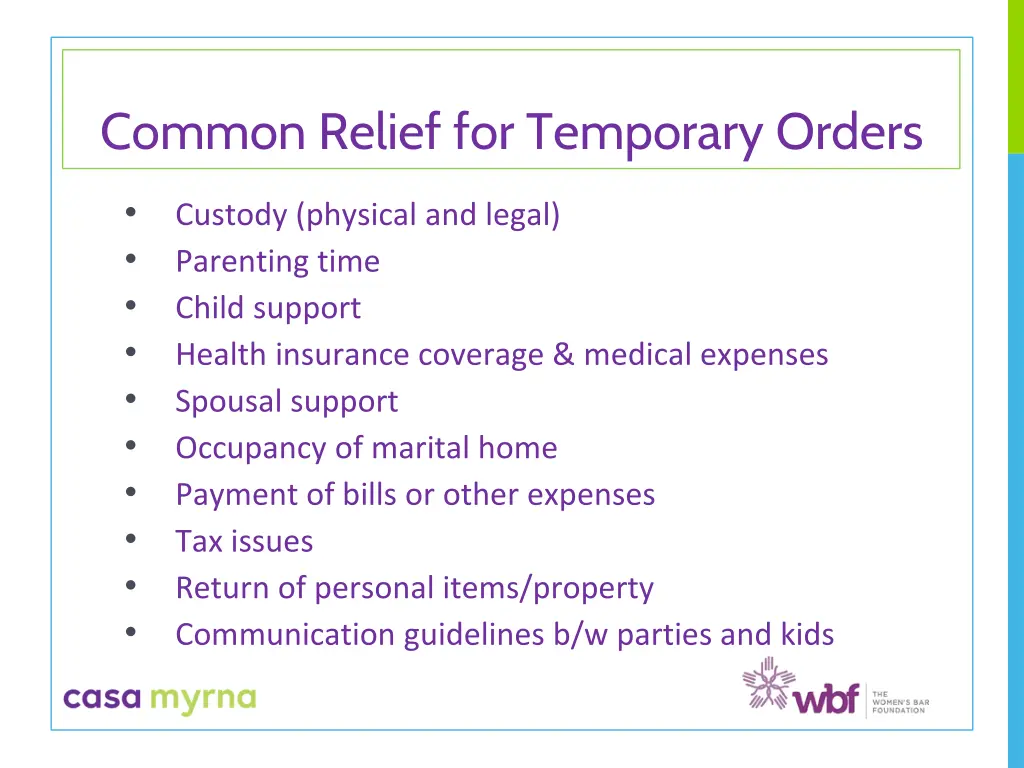 common relief for temporary orders