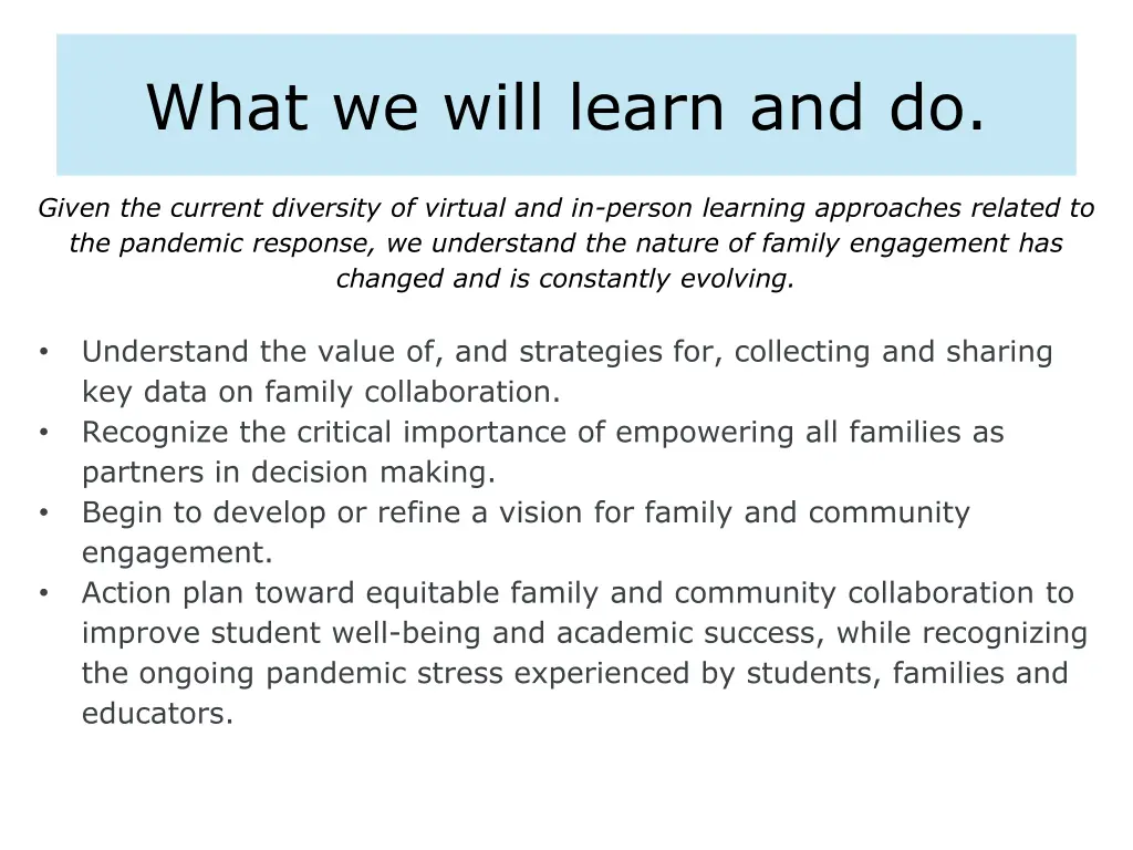 what we will learn and do