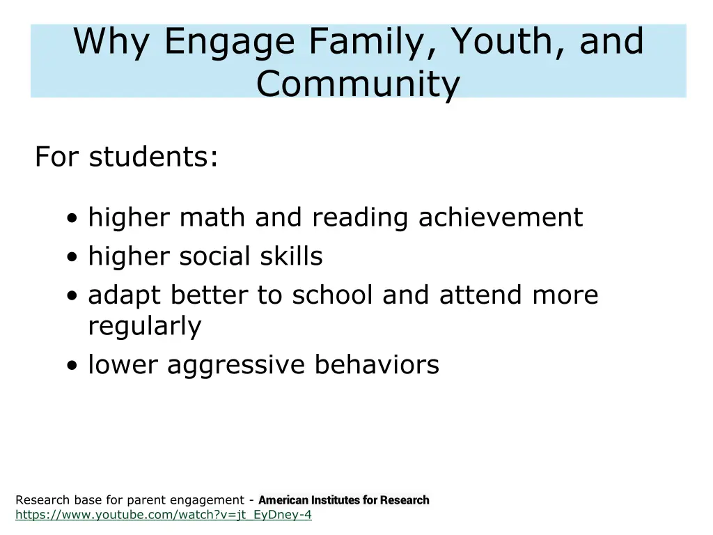 why engage family youth and community