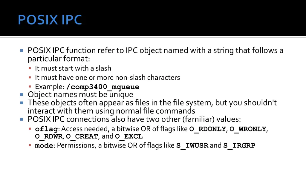 posix ipc function refer to ipc object named with