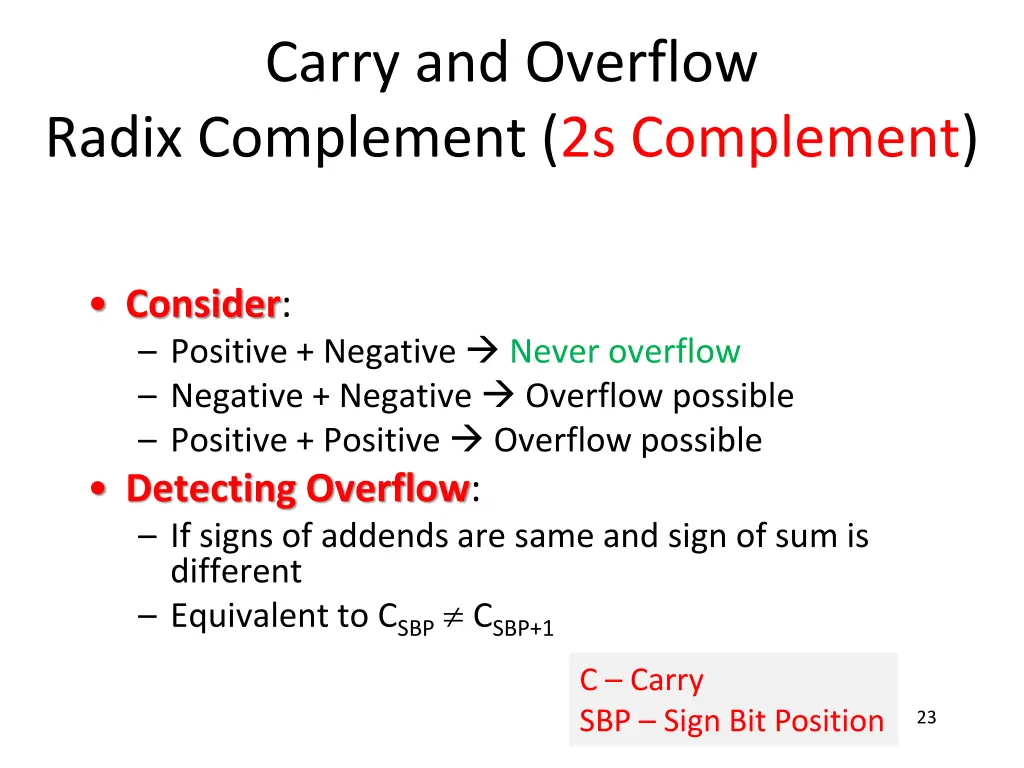carry and overflow radix complement 2s complement