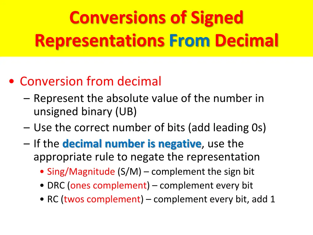 conversions of signed representations from decimal