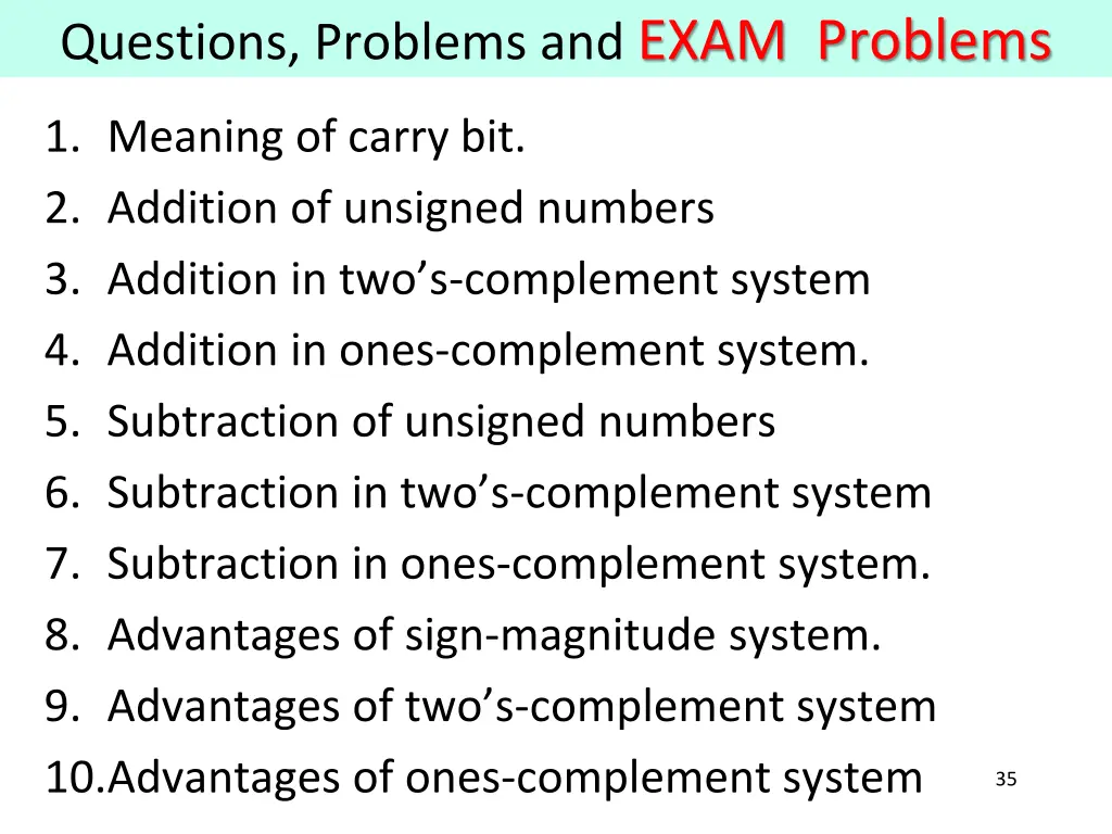 questions problems and exam problems