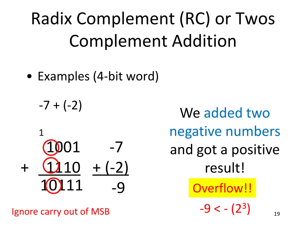 radix complement rc or twos complement addition 1
