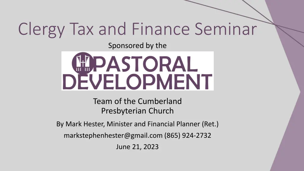 clergy tax and finance seminar sponsored by the 1