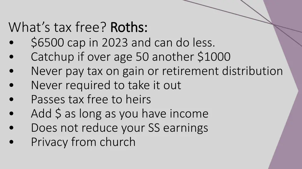 what s tax free roths 6500 cap in 2023
