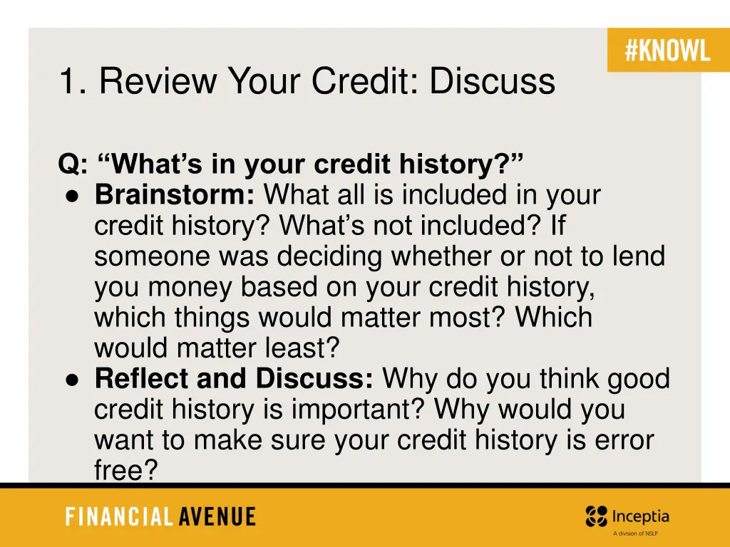 1 review your credit discuss