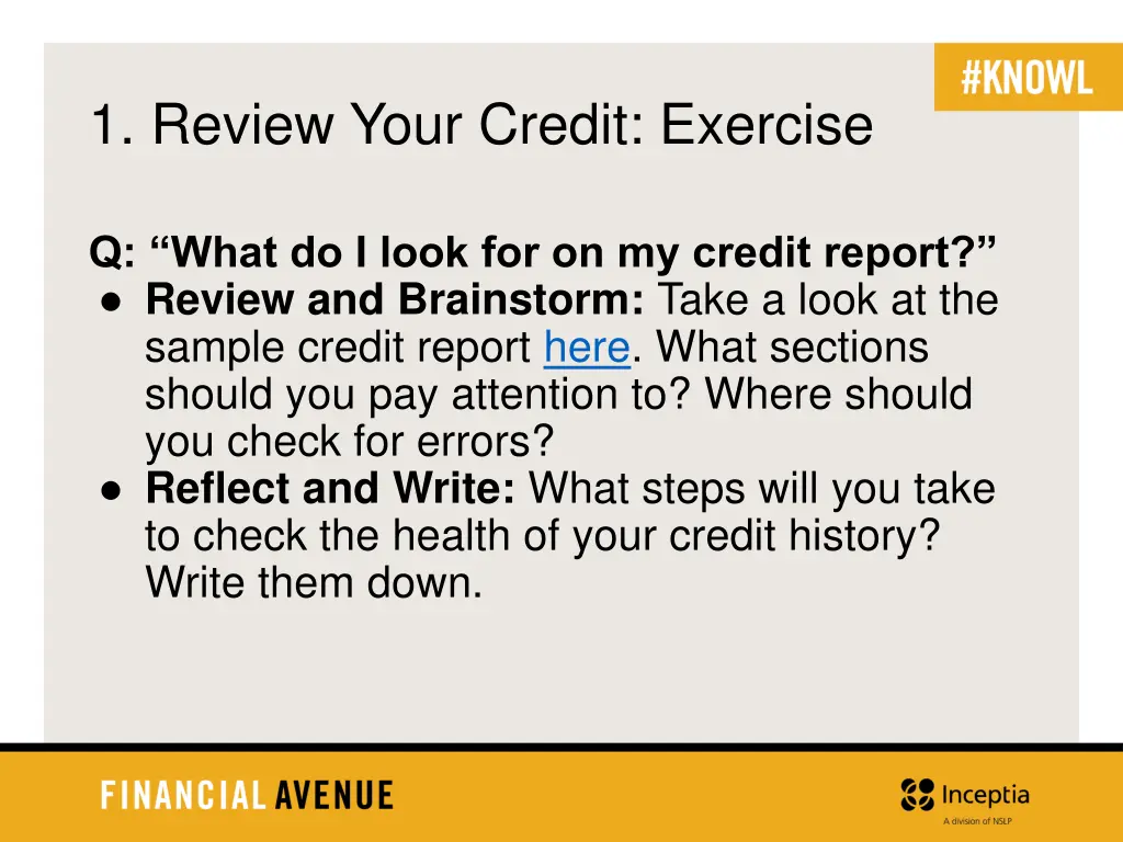 1 review your credit exercise