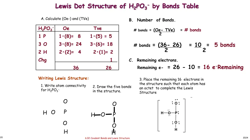 lewis dot structure of h 2 po 3 by bonds table